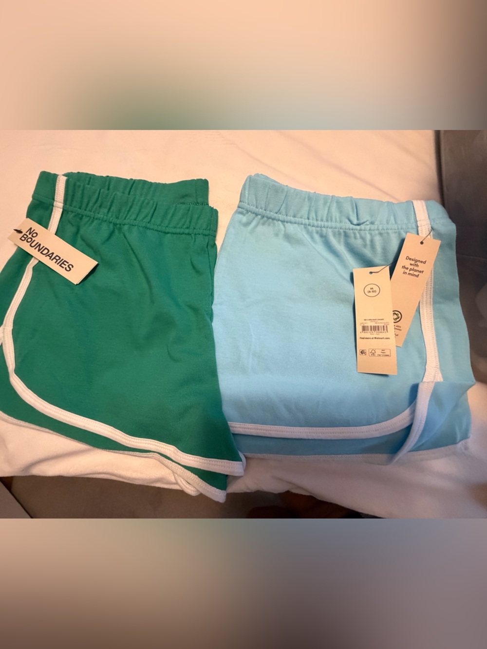 No Boundaries Green and Light Blue Women's Athletic Shorts - 2 Pack - Picture 2 of 3